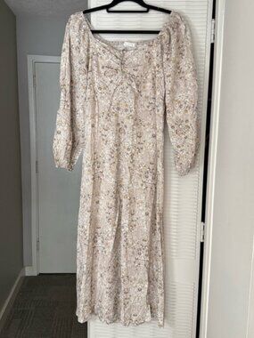 Final Touch Floral Paisley Beige Tan Dress Mid Sleeve Cinched